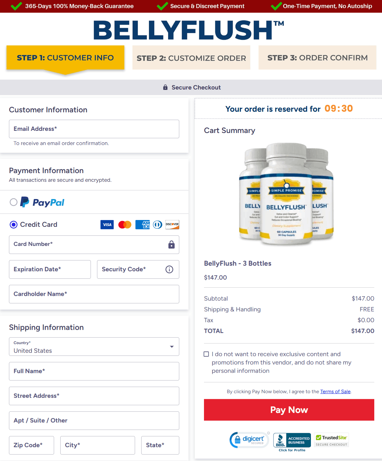 BellyFlush Checkout page